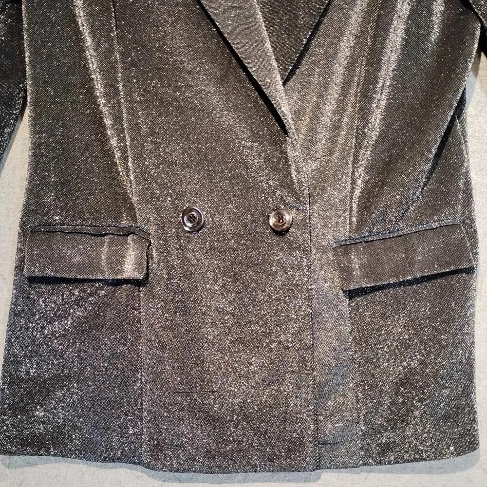 Amisu Women's Silver Long Sleeve Metallic Double Breasted  Blazer in Size 38 - Picture 4 of 11